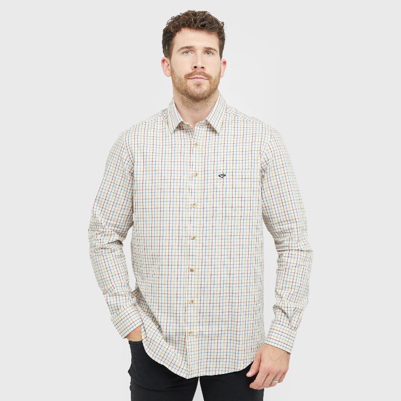 Hoggs of Fife Men's Inverness Cotton Tattersall Shirt in White/Blue/Green