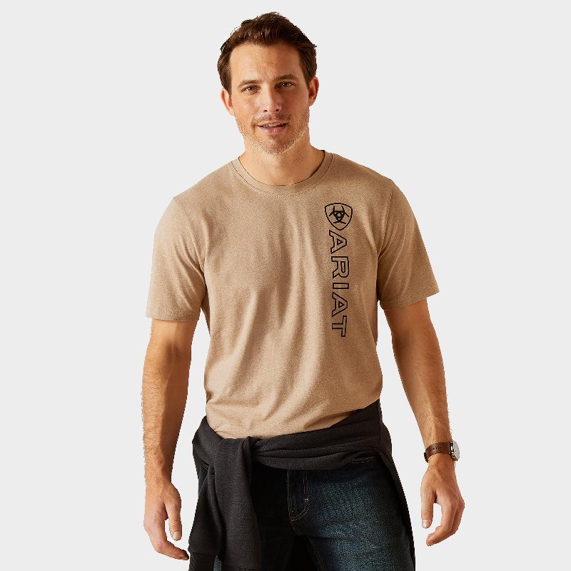 Ariat Men's Vertical Logo Short Sleeved Top in Oatmeal