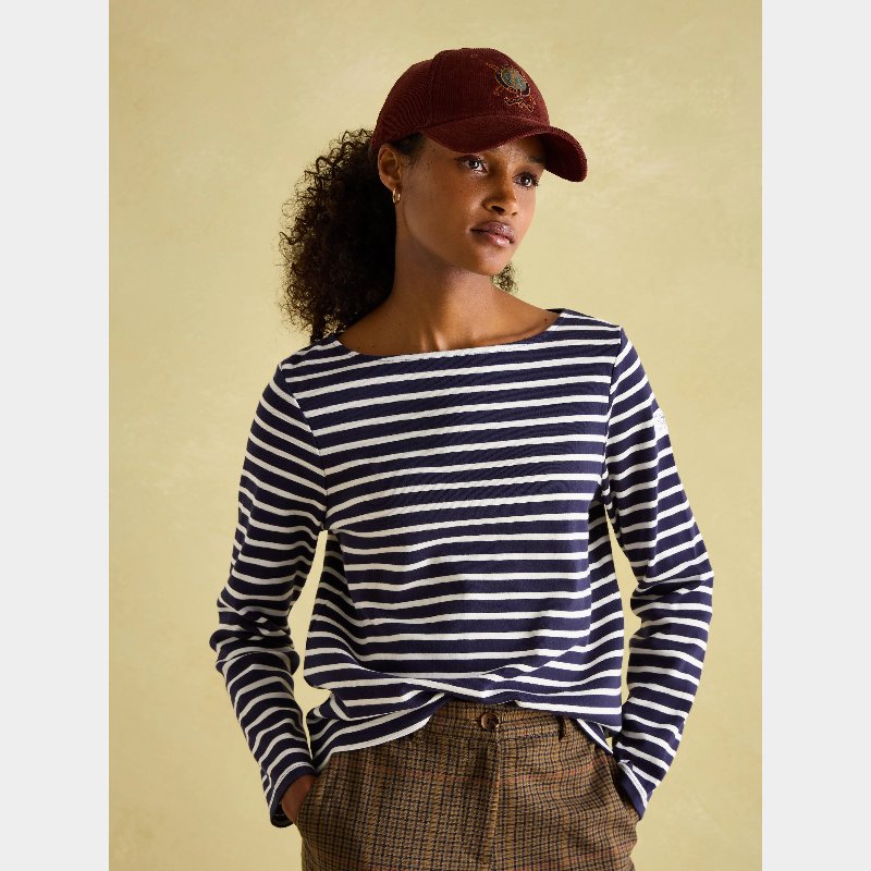 Joules Women's Harbour Boat Neck Breton Top in Navy Cream Stripe
