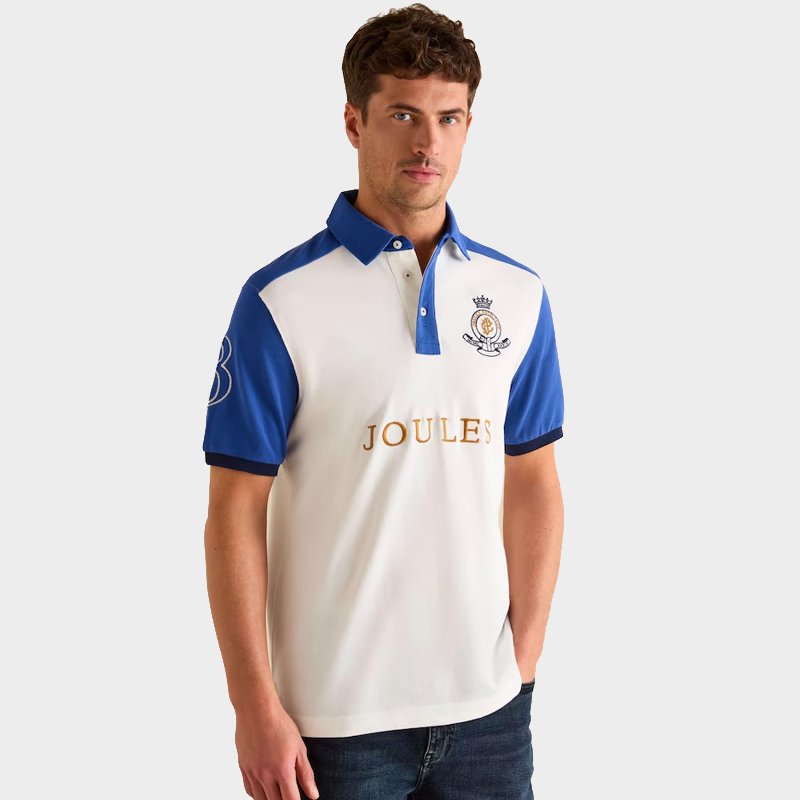 Joules Men's Embellished Classic Fit Polo Shirt, Blue/White
