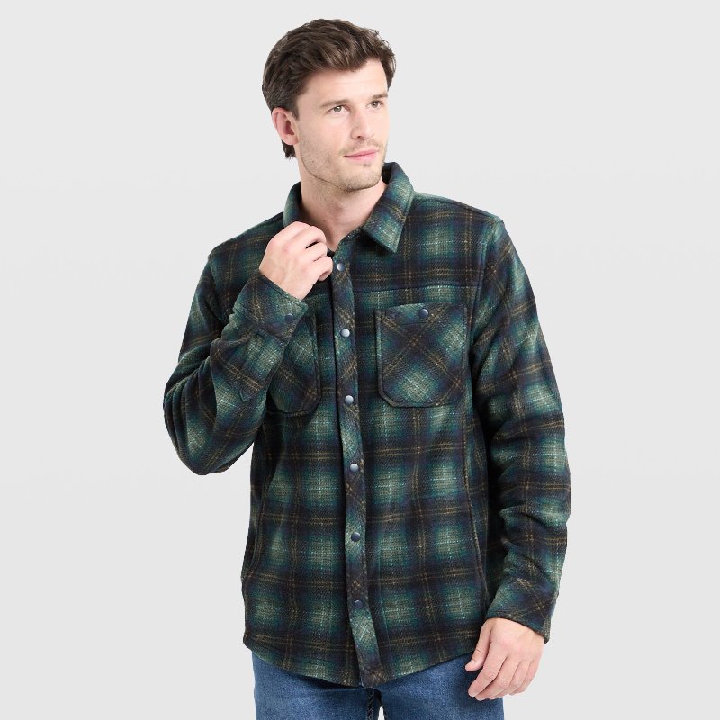 Hoggs of Fife Men's Broxburn Fleece Shacket in Navy/Green/Gold