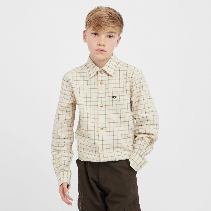 Hoggs of Fife Kids Ambassador Premier Tattersall Shirt in Ivory/Navy