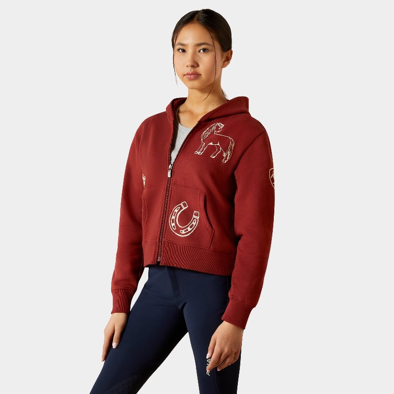Ariat Kids' Spiffy Full Zip Sweatshirt in Madder Brown