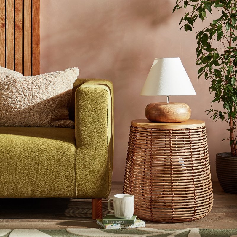 Habitat Pebble Mango Wood Table Lamp in Natural and White
