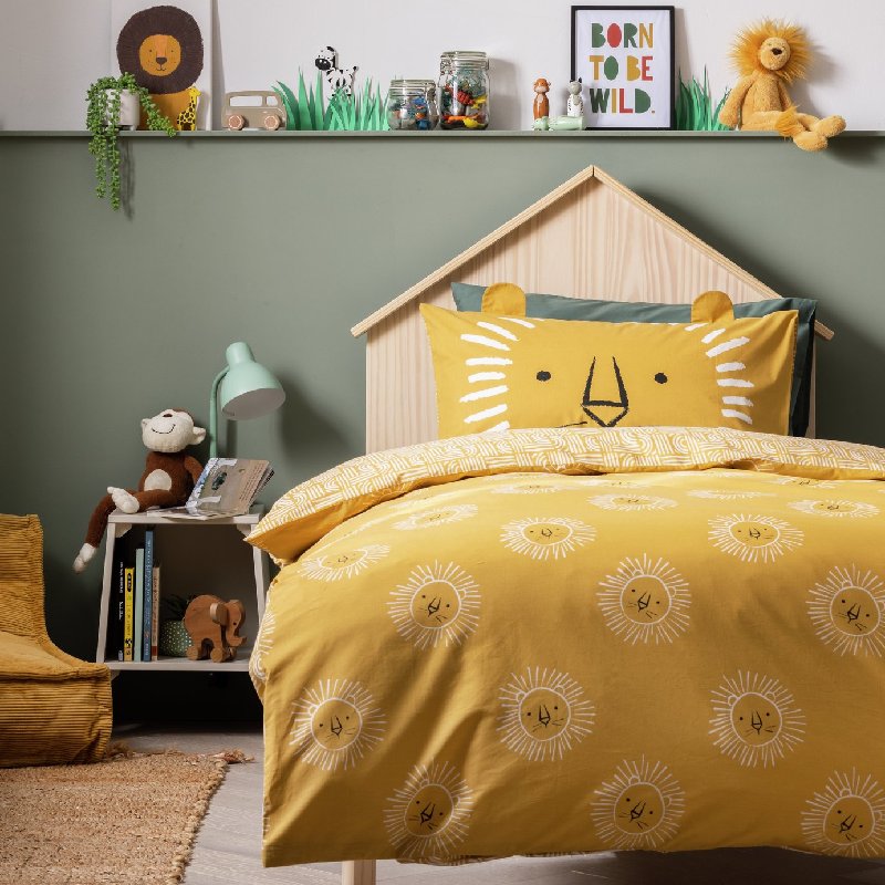 Habitat Cotton Safari Lion Yellow Toddler Bedding Set with Reversible Duvet Cover