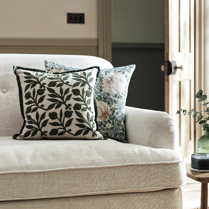 Habitat x Morris & Co. Rosehip Crewel Cushion - Green, 43cm x 43cm