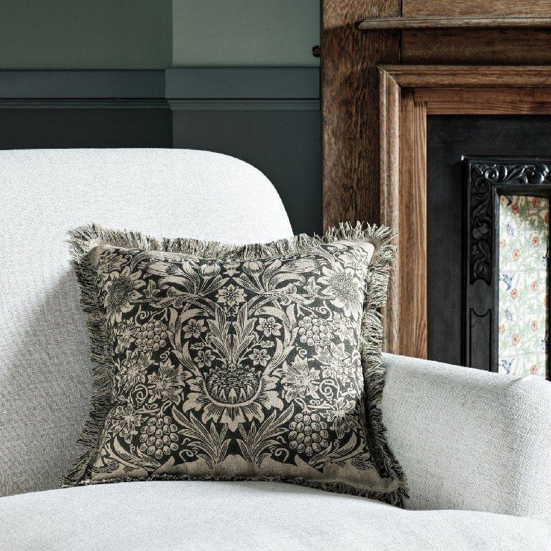 Habitat x Morris & Co. Sunflower Woodblock Cushion - Grey, 43cm x 43cm