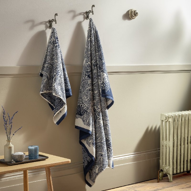 Habitat x Morris & Co. Tulip Toile Bath Sheet in Navy, 150cm x 100cm