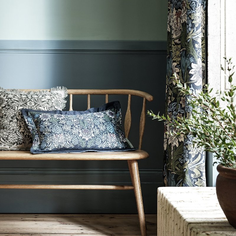 Habitat x Morris & Co. Sunflower Velvet Cushion in Navy, 50 x 30 cm