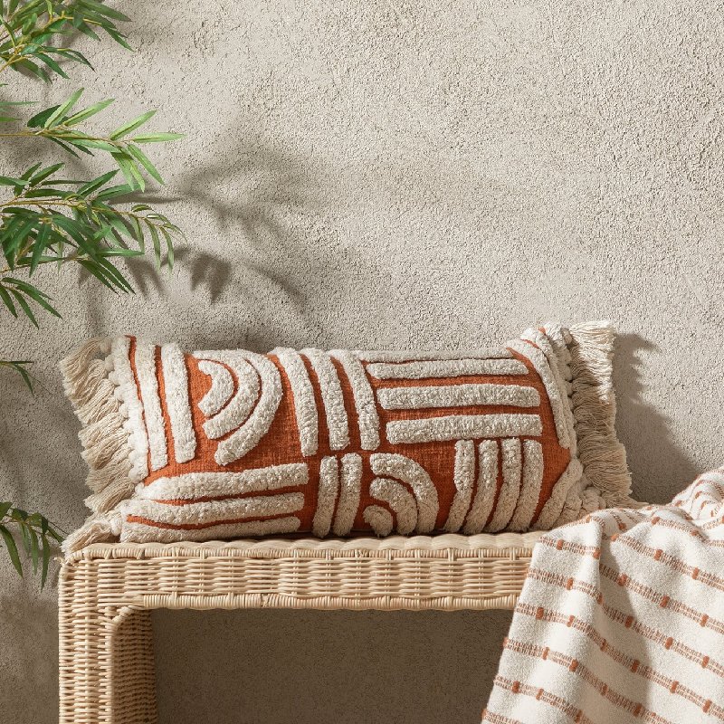 Habitat Tufted Cushion in Rust, 30x60cm