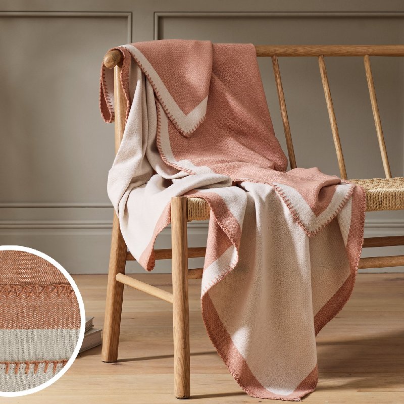 Habitat Blanket Stitch Throw in Plaster Pink, 125x150cm