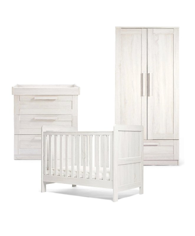 Mamas & Papas Atlas 3-Piece Small Cotbed Range with Dresser Changer and Wardrobe in White