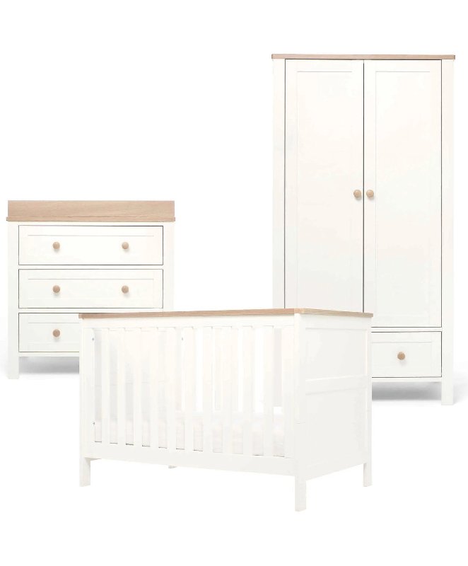 Mamas & Papas Wedmore 3 Piece Small Cotbed Range with Dresser Changer & Wardrobe in White