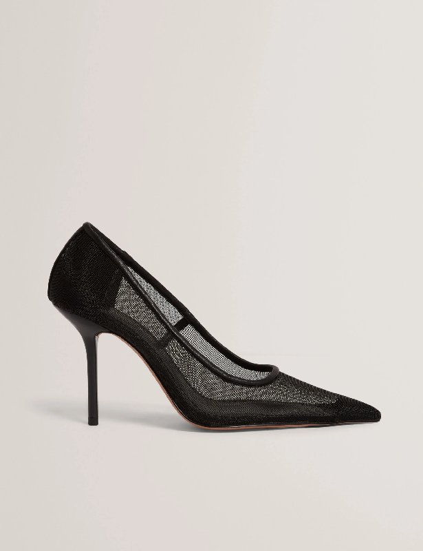 Ted Baker Black Megaan Mesh Heeled Court Shoes with 10cm Stiletto Heel