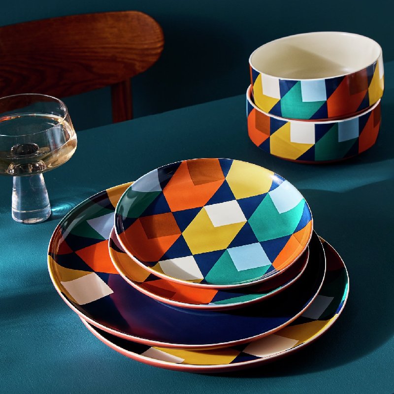 Habitat Geo Cube 12 Piece Stoneware Dinner Set in Blue