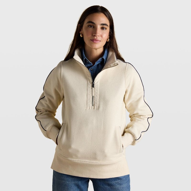Joules Women's Bronte Funnel Neck Quarter Zip Sweatshirt in Cream