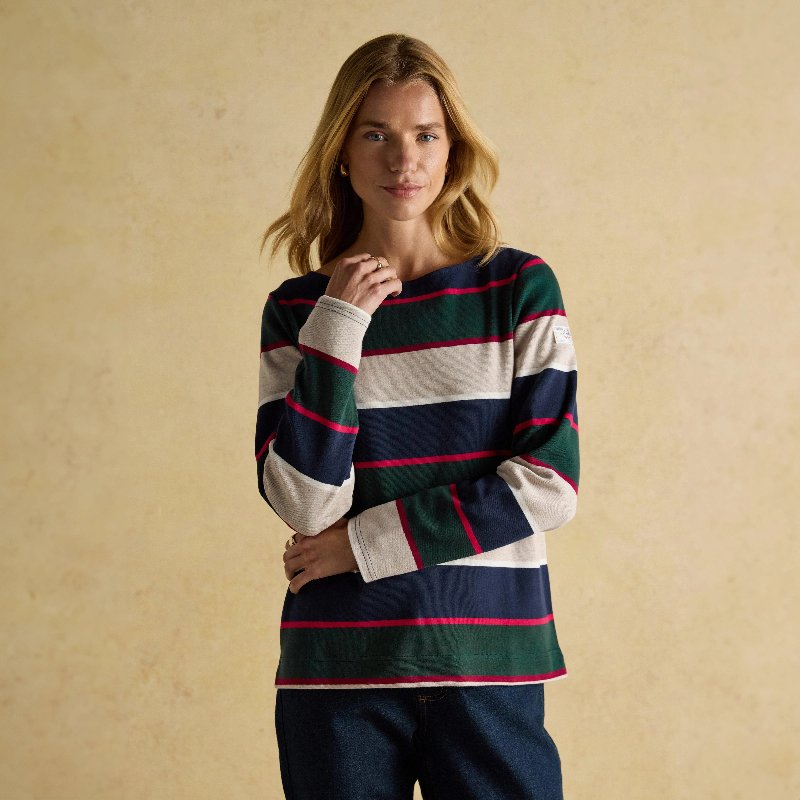 Joules Women's Harbour Boat Neck Breton Top in Multi Stripe