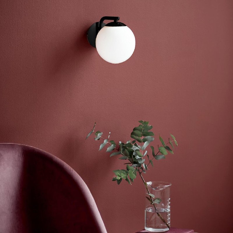 Nordlux Grant LED Wall Light with Mouth-Blown Opal Glass Shade in Black