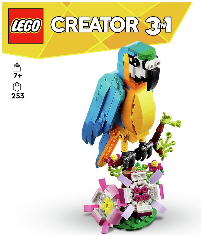 LEGO Creator 3 in 1 Exotic Parrot Animals Building Toy 31136 with 253 Pieces