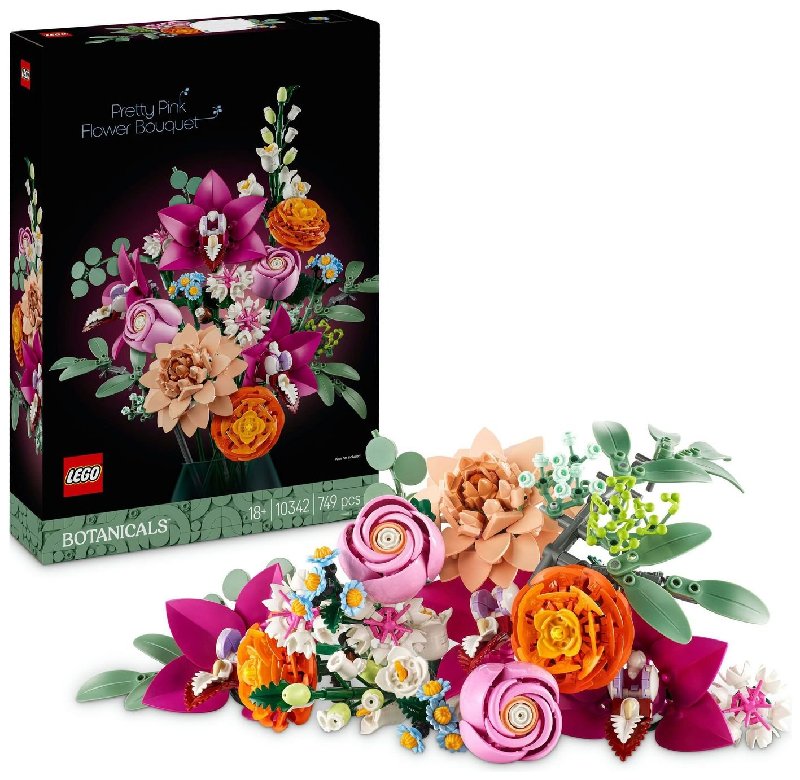 LEGO Botanicals Pretty Pink Flower Bouquet Decor Set 10342 with 749 Pieces