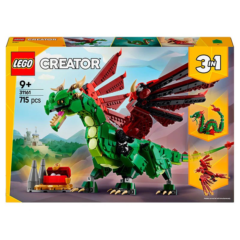 LEGO Creator 3-in-1 Medieval Dragon #31161 Building Set with 715 Pieces