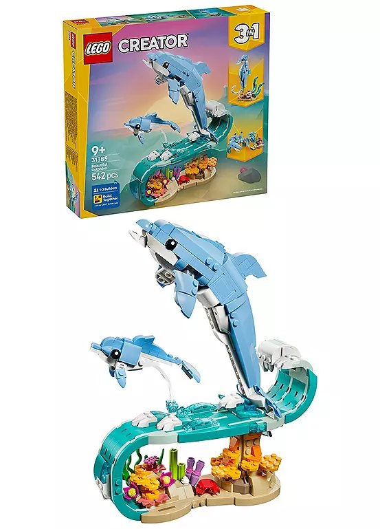 LEGO Creator 3in1 Sea Animals: Beautiful Dolphins Set 31385 (542 Pieces)
