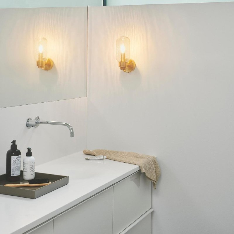 Nordlux Tutan LED Wall Light in Brass with Textured Glass