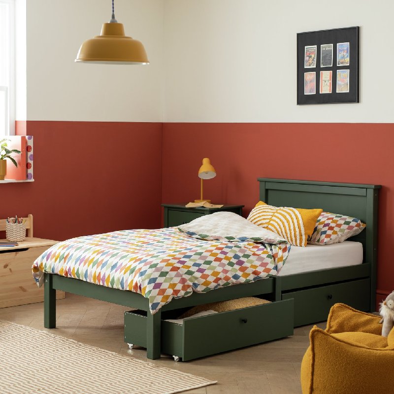 Habitat Brooklyn Single Bed Frame with Two Drawers in Green