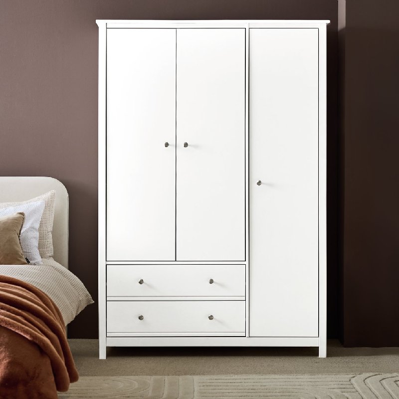 Habitat Brooklyn 3 Door Wardrobe in White, 180cm Tall