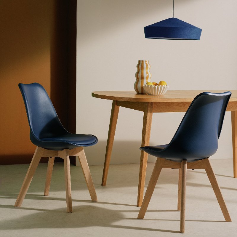 Habitat Jerry Pair of Dining Chairs in Navy Blue with PU Seat Pad