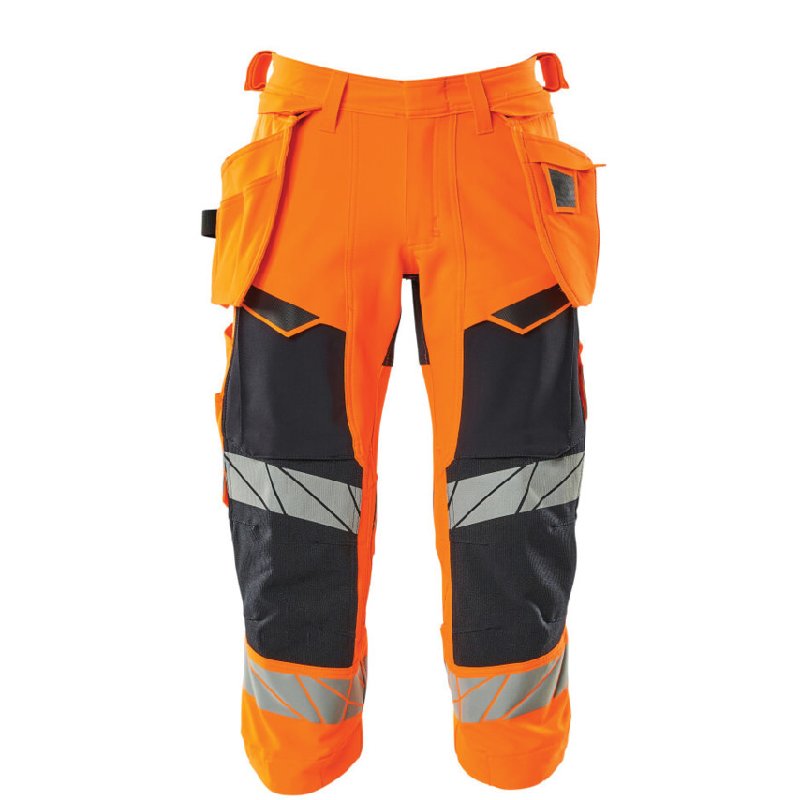 Mascot Accelerate Safe A3/4 Trousers with Holster Pockets, Hi-Vis Orange/Dark Navy, Size 50.5 Regular Leg