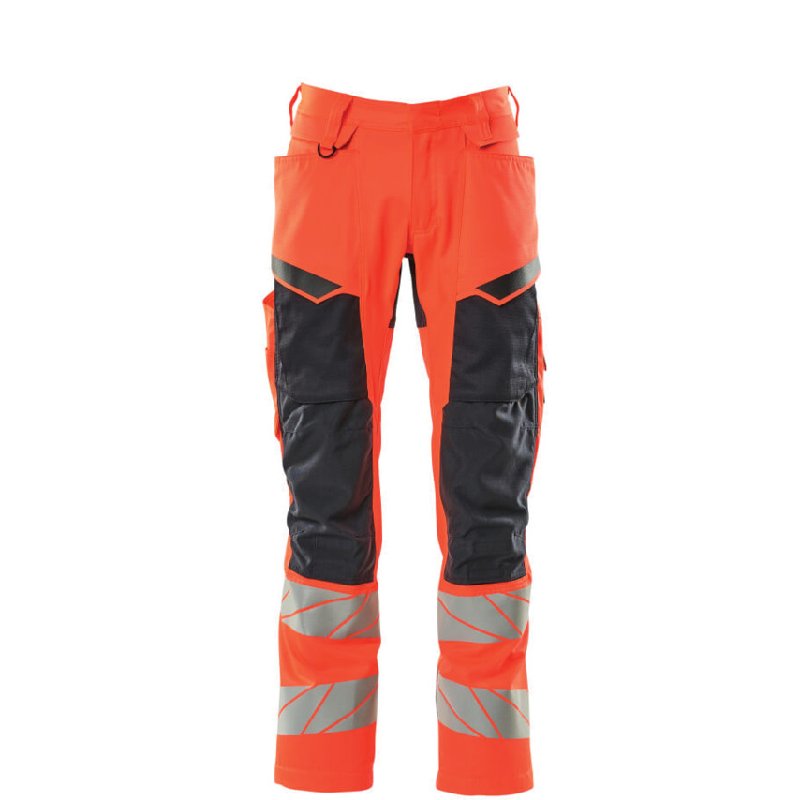 Mascot Accelerate Safe Trousers with Kneepad Pockets - Hi-Vis Red/Dark Navy, Waist 34.5, Long Leg