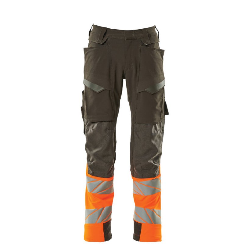 Mascot Accelerate Safe Trousers with Kneepad Pockets - Dark Anthracite/Hi-Vis Orange, 31.5 Waist, Regular Leg