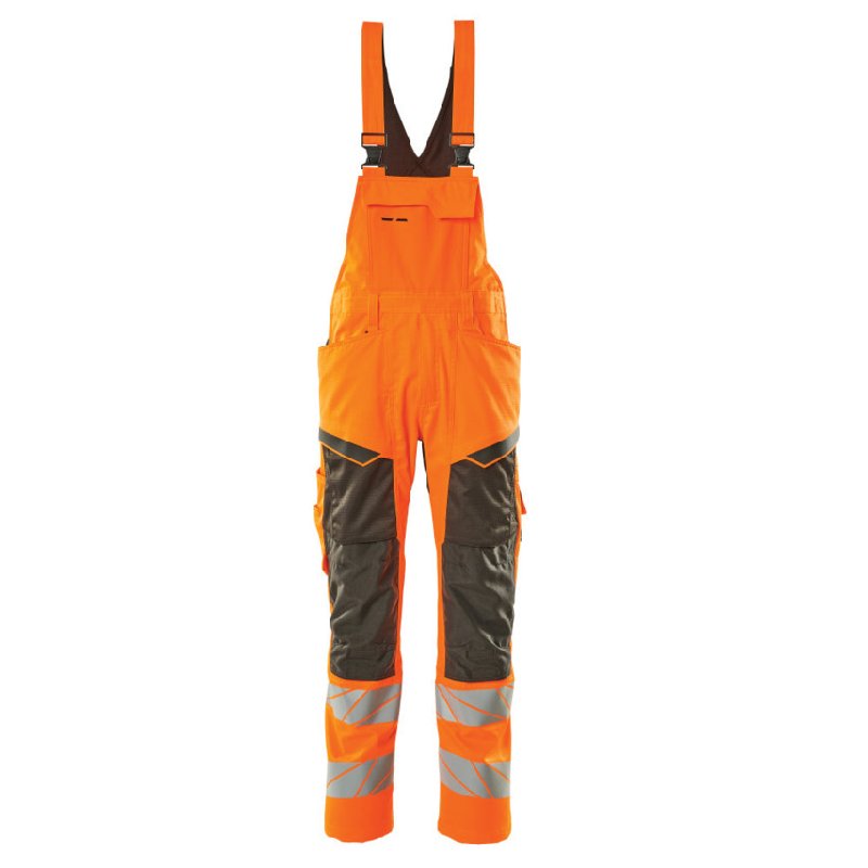 Mascot Accelerate Safe Bib and Brace with Kneepad Pockets - Hi-Vis Orange/Dark Anthracite, Size 34.5, Short Leg