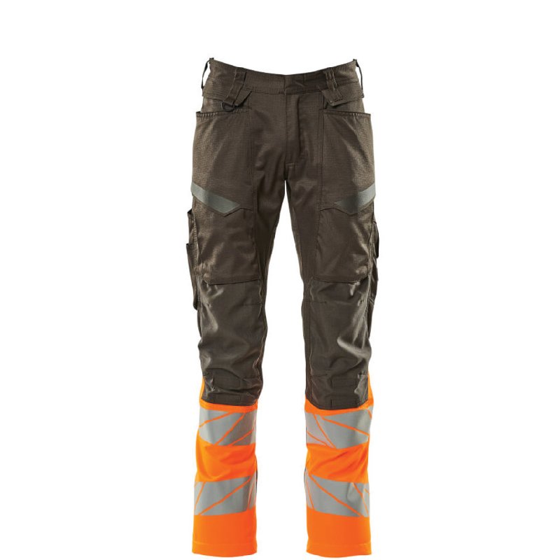 Mascot Accelerate Safe Trousers with Kneepad Pockets - Dark Anthracite/Hi-Vis Orange, Waist 40.5, Regular Leg