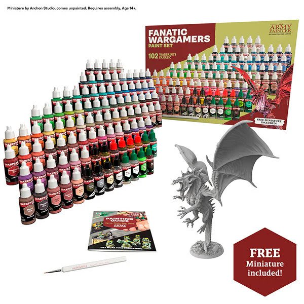 The Army Painter Warpaints Fanatic Wargamers Paint Set with 102 Paints and Dragon Miniature