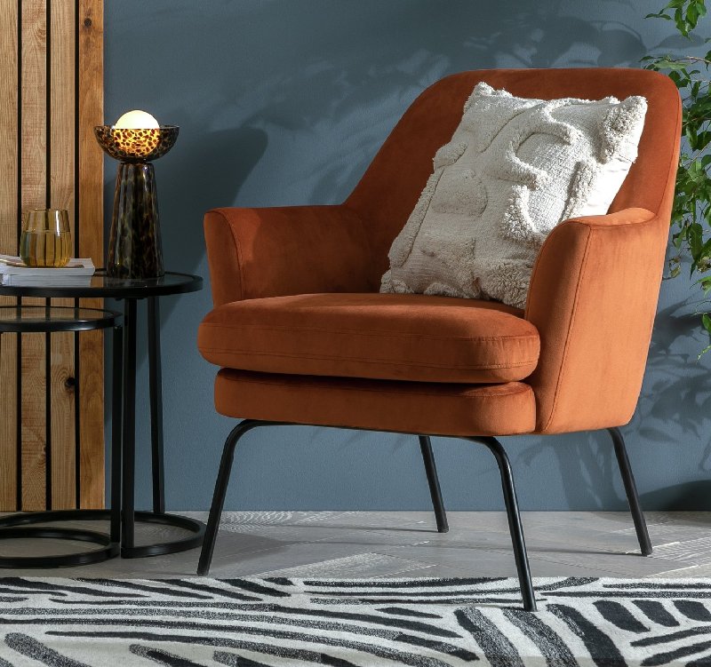 Habitat Celine Velvet Accent Chair in Orange with Metal Legs
