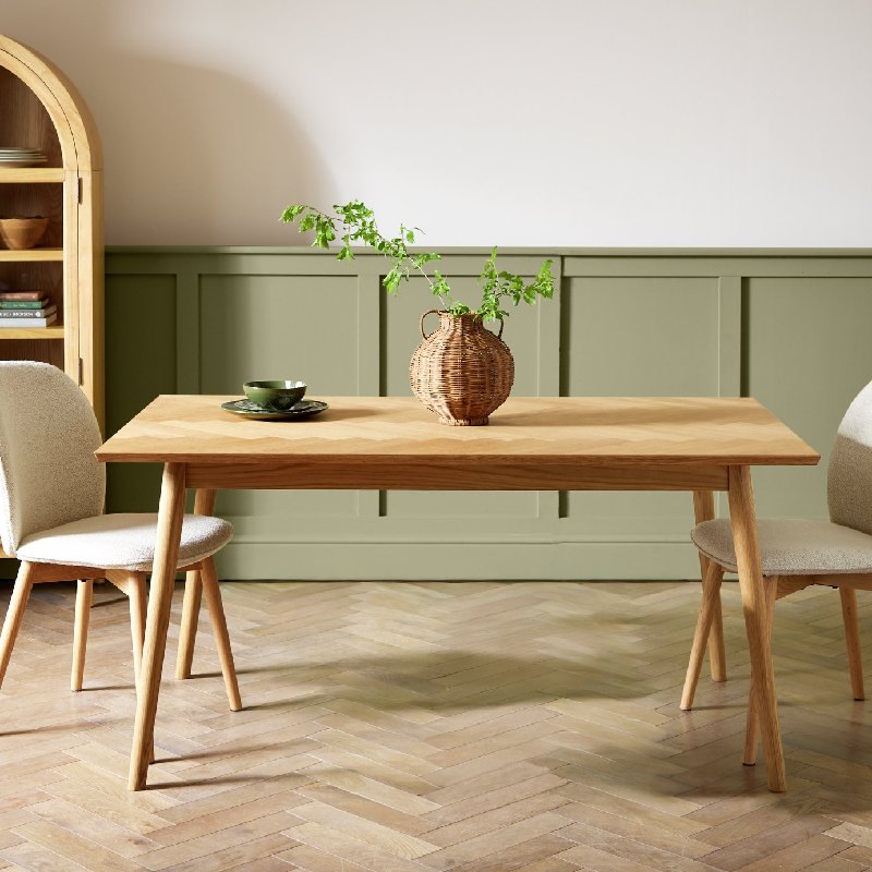 Habitat Dorney Herringbone Oak Veneer 6 Seater Dining Table, 160 x 95 x 76.2 cm