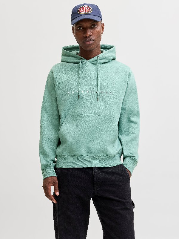 Jack & Jones Star Sweat Hoodie with Logo Print in Mineral Blue