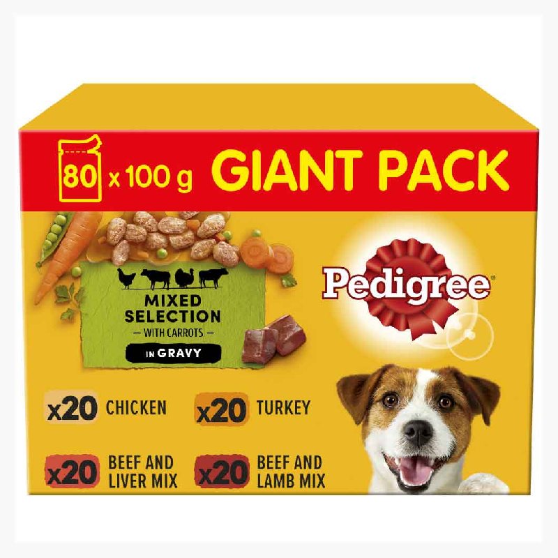 Pedigree Adult Wet Dog Food in Gravy - Mixed Selection - 80x100g Pouches