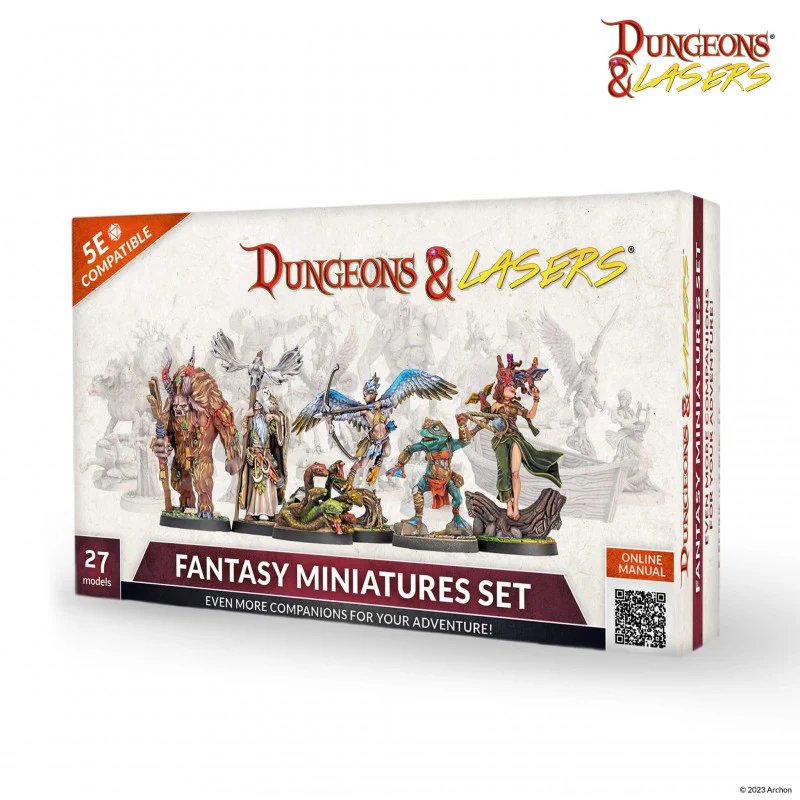 Archon Dungeons & Lasers Fantasy Miniatures Set with 28 Creatures and Terrain