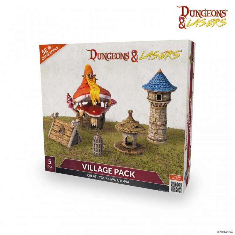 Archon Dungeons & Lasers Miniatures Village Pack with 5 Fantasy Buildings