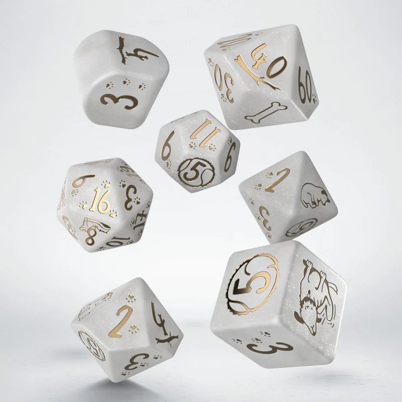 Q Workshop DOGS Dice Set: Charlie - 7 Polyhedral Dice with Gold Embellishments