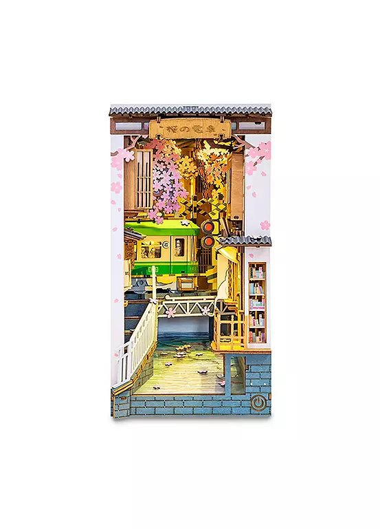 Menkind Sakura Densya Book Nook Wooden Construction Kit with LED Light