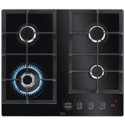 AEG HKB64450NB 4-Zone Gas Hob with FlameLight LED Display, Black Glass