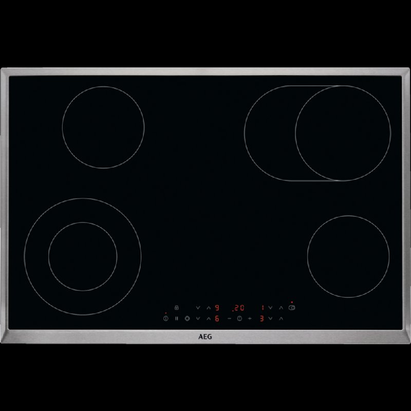 AEG HK834060XB 4-Zone Ceramic Hob, 77cm Black Glass with Stainless Steel Frame