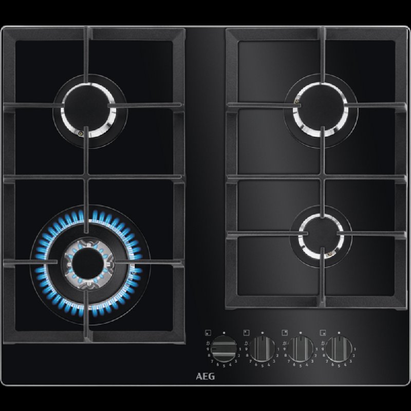 AEG HKB64420NB Black 4 Zone Gas Hob with 3900W Wok Burner