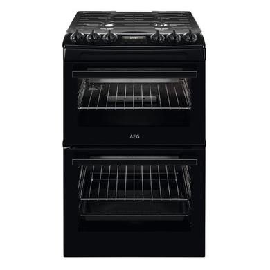 AEG CGX1130ACB 55cm Double Oven Gas Cooker with Glass Lid in Black