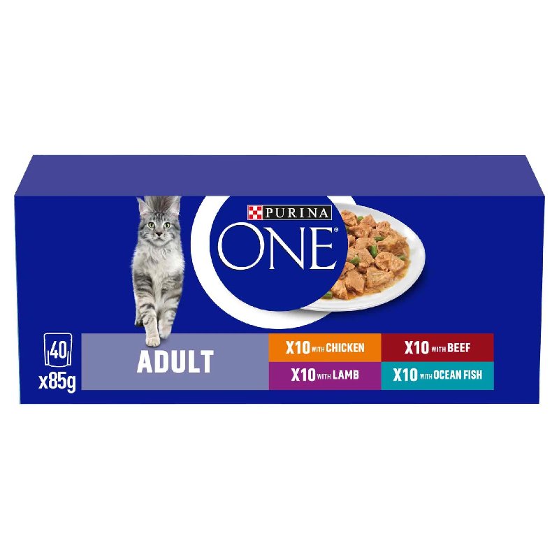 Purina ONE Mini Fillets Adult Wet Cat Food in Gravy - 40 x 85g Pouches Mixed Selection