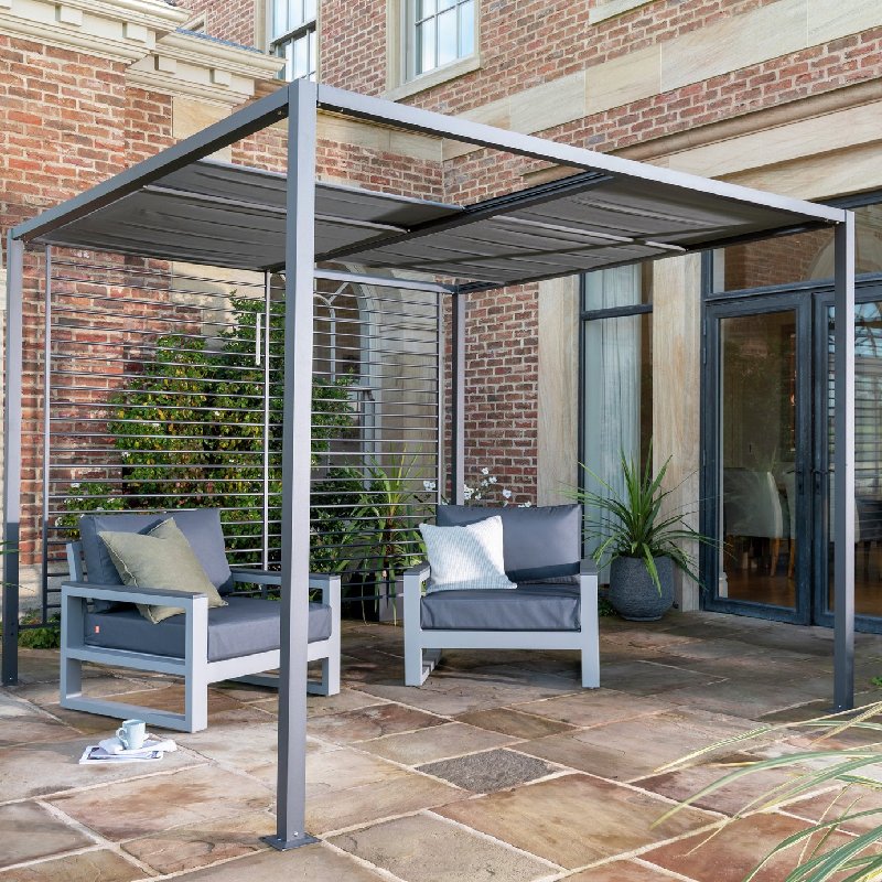 Norfolk Leisure 2.8m x 2.8m Sliding Roof Garden Gazebo in Grey